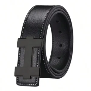 H Black Buckle Leather Belt