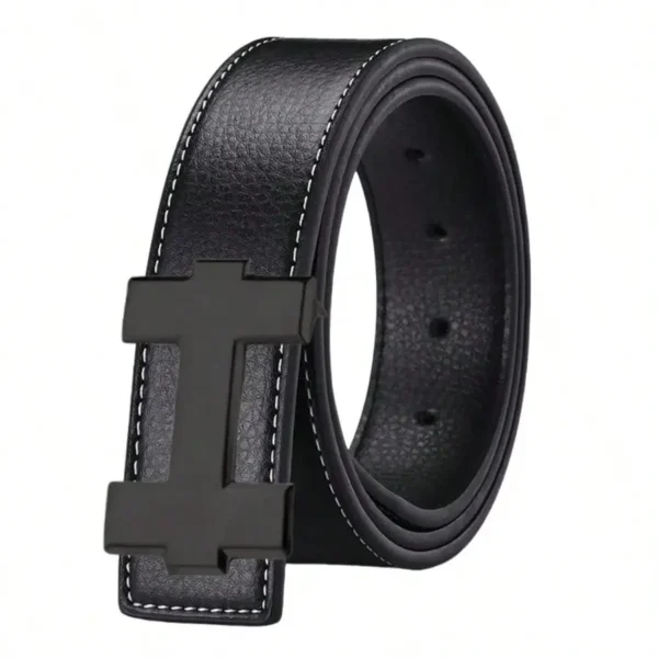 H Black Buckle Leather Belt
